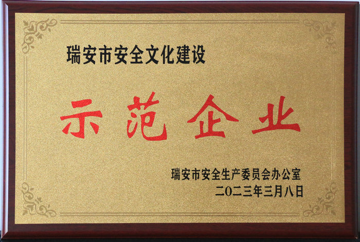 瑞安市安全文化建設示范企業